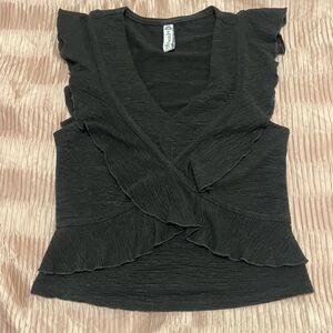 American Rag Juniors M New Top Ruffle Black Crop Stretch Summer Casual Butterfly